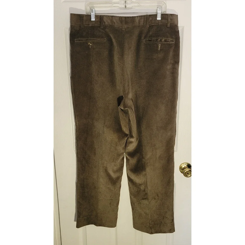 Berle Mens‎ Pleated Corduroy Dress Pants Brown Straight Leg Trousers 38 R 18151